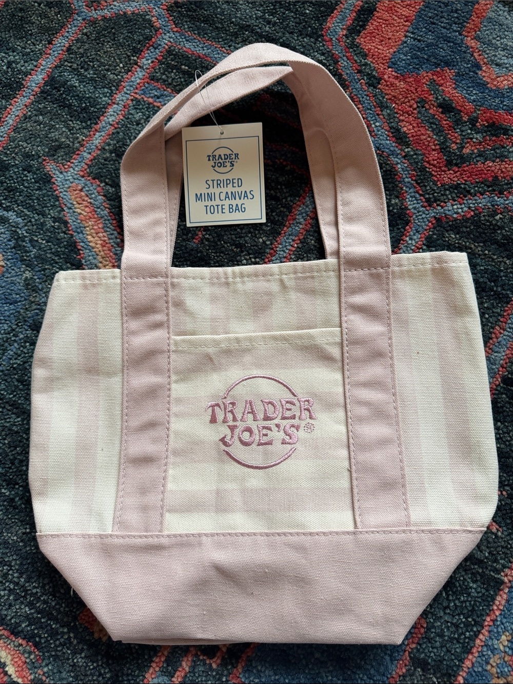 Trader Joe's Pink Striped Mini Canvas Tote